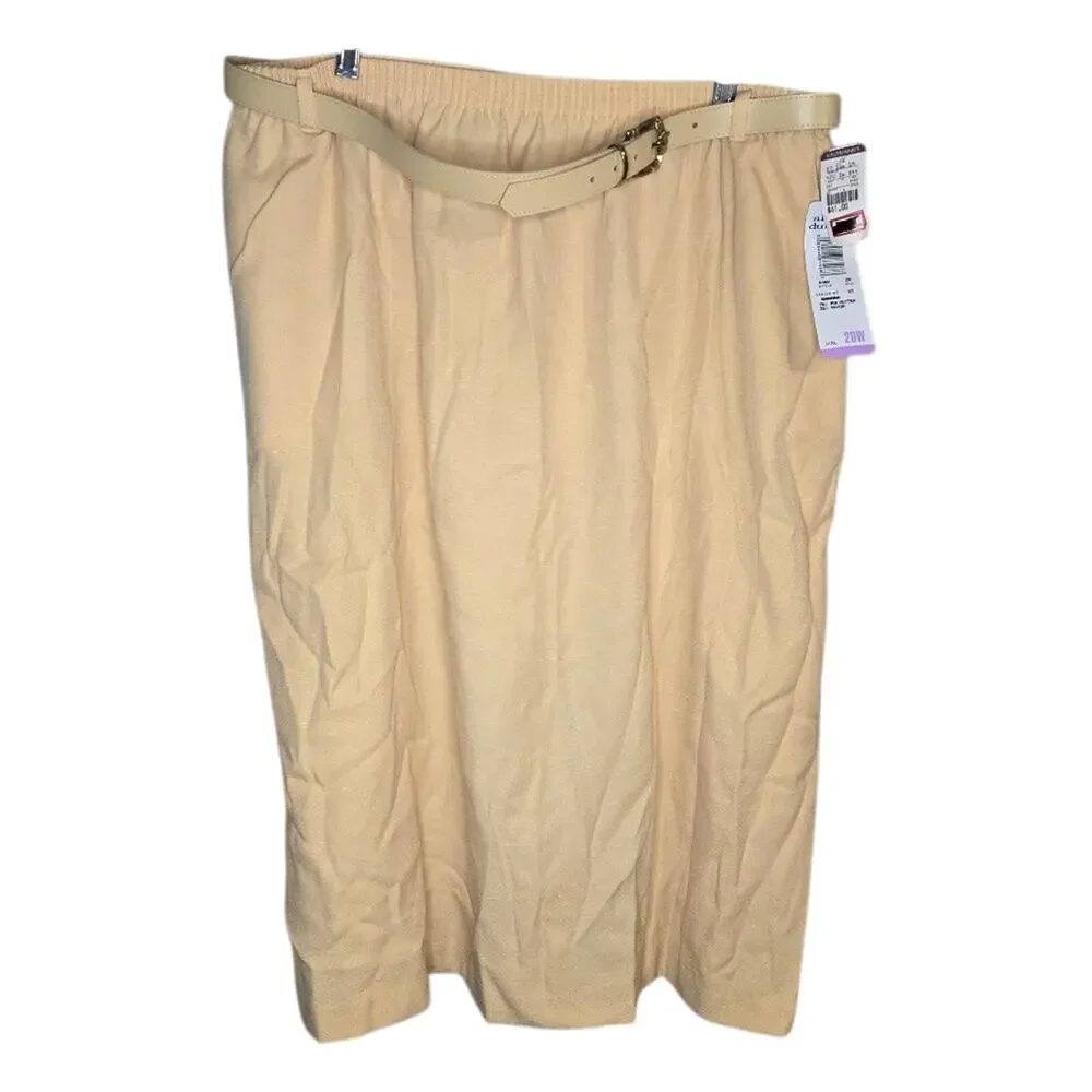 NWT Alfred Dunner 20W Banana Cream A-Line Skirt with Belt [0292]